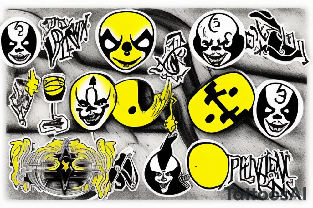 yellow pennywise band symbol in a skateboard tattoo idea