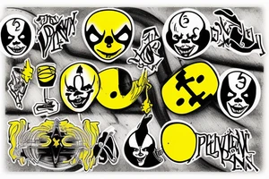 yellow pennywise band symbol in a skateboard tattoo idea