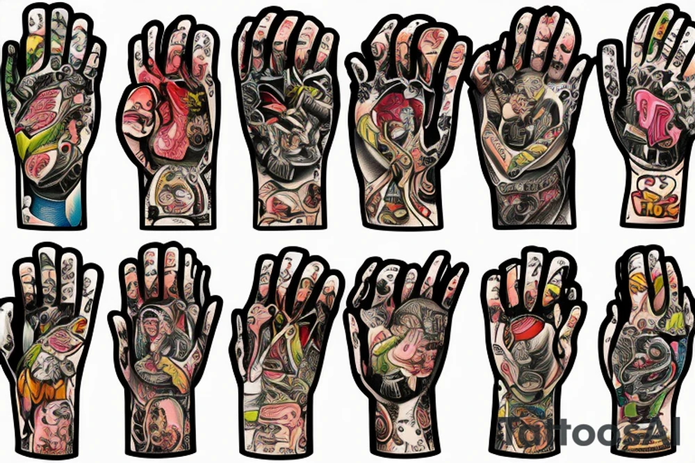 2 boxing wrapped hands praying in a church of electronic music with sins of cheating and grief of family tattoo idea