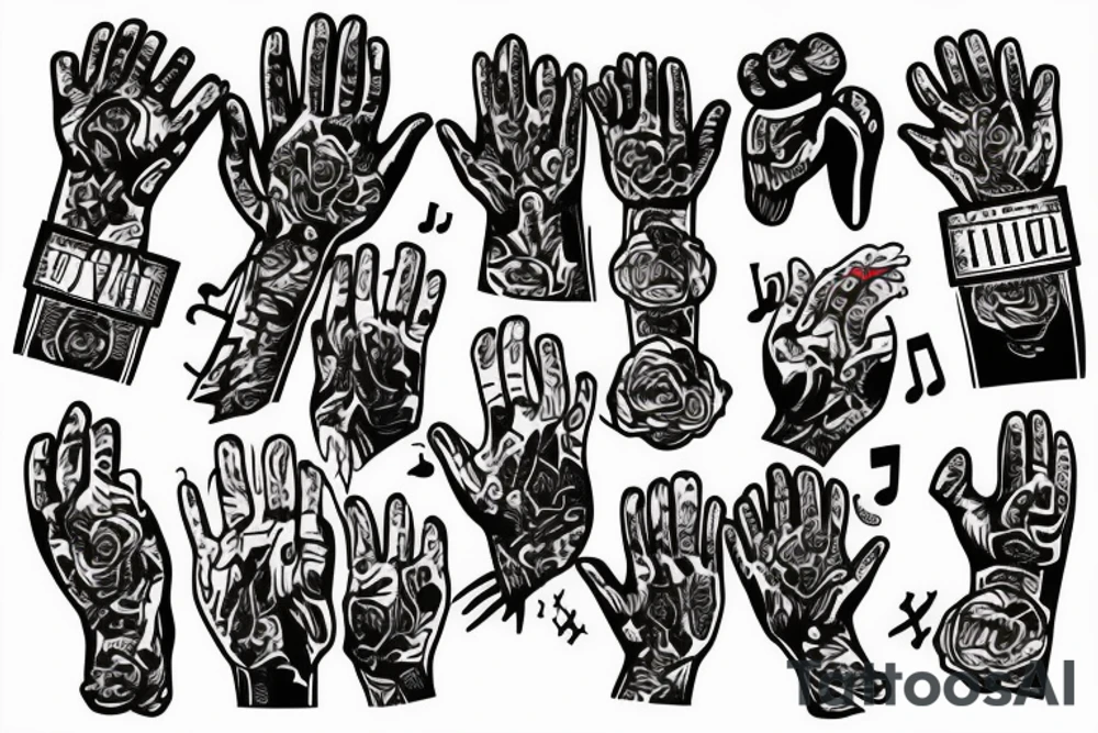 2 boxing wrapped hands praying in a church of electronic music with sins of cheating and grief of family tattoo idea