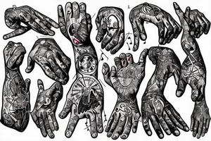 2 hands of a boxer that are praying in a church of electronic music with sins of cheating and grief of family tattoo idea