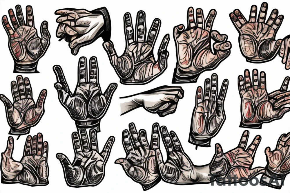 2 hands of a boxer that are praying in a church of electronic music with sins of cheating and grief of family tattoo idea