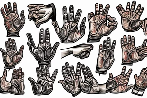 2 hands of a boxer that are praying in a church of electronic music with sins of cheating and grief of family tattoo idea