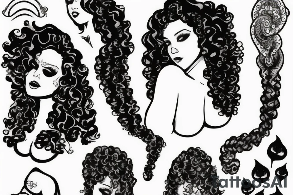 A curly hair, big booty white girl wearing a black thong. tattoo idea