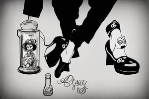 Clown as message in a bottle with big shoes. tattoo idea