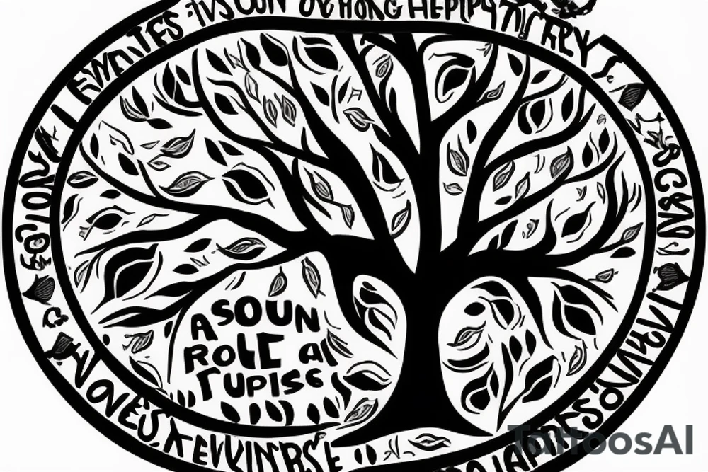 A tree with the words "everything happens for a reason" written on the branches tattoo idea