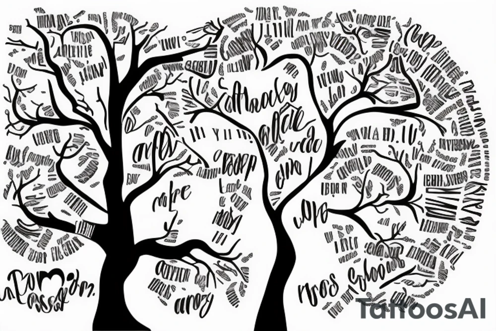 A tree with the words "everything happens for a reason" written on the branches tattoo idea