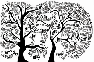 A tree with the words "everything happens for a reason" written on the branches tattoo idea