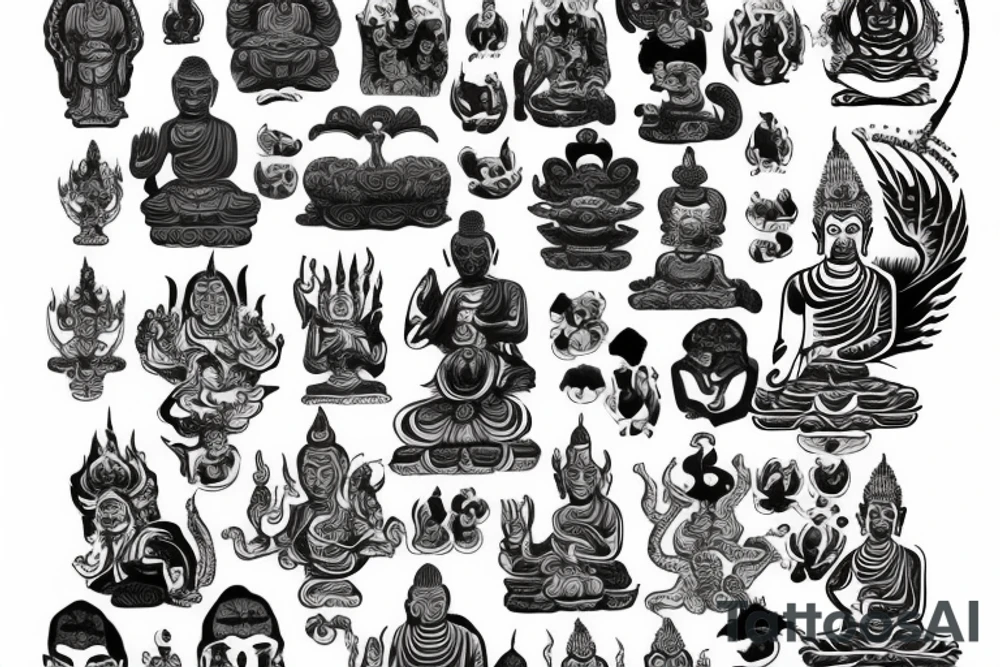 Full arm Buddhist Hell pattern tattoo idea