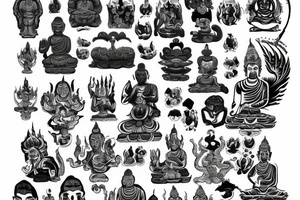 Full arm Buddhist Hell pattern tattoo idea