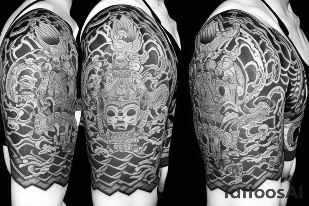 Full arm Buddhist Hell pattern tattoo idea