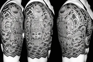 Full arm Buddhist Hell pattern tattoo idea