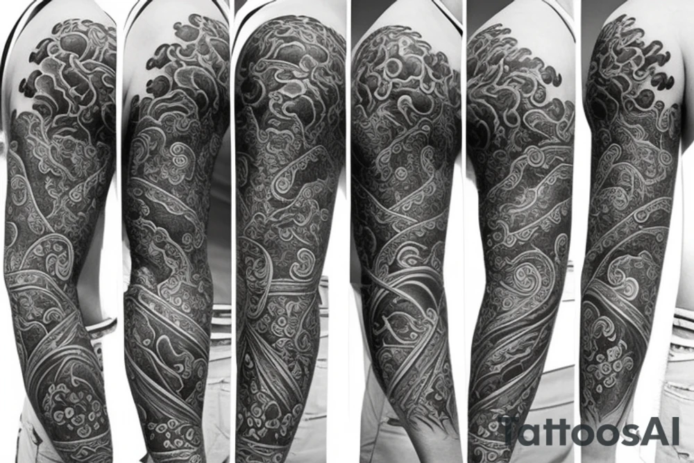 Full arm Buddhist heaven pattern tattoo idea