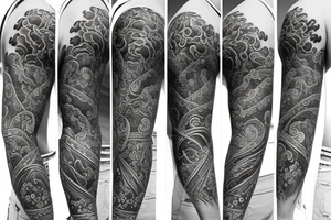 Full arm Buddhist heaven pattern tattoo idea