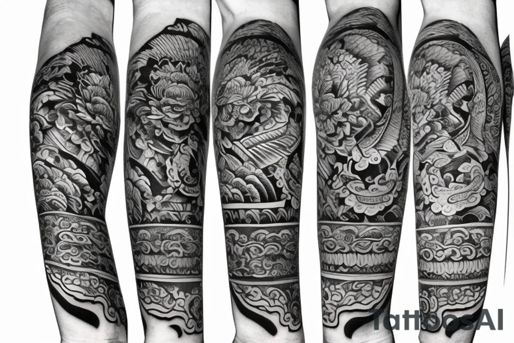 Full arm Buddhist heaven pattern tattoo idea
