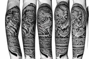 Full arm Buddhist heaven pattern tattoo idea