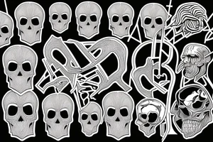 Plato's bodies with many lines and skulls and coins and lamb of god tattoo idea