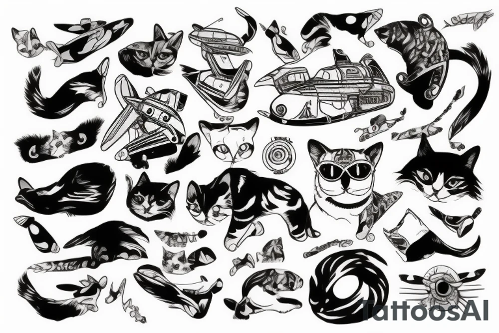 Create realistic aviator cat tattoo idea