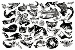 Create realistic aviator cat tattoo idea