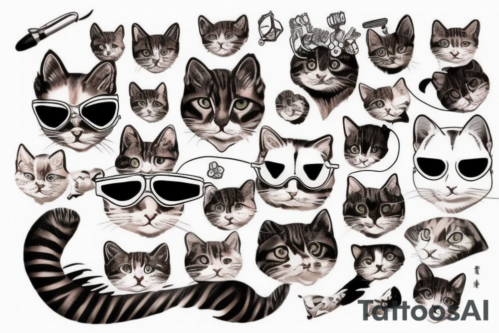 Create realistic aviator cat tattoo idea