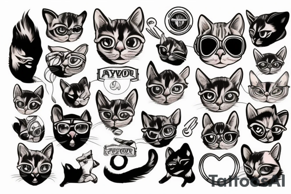 Create realistic aviator cat tattoo idea