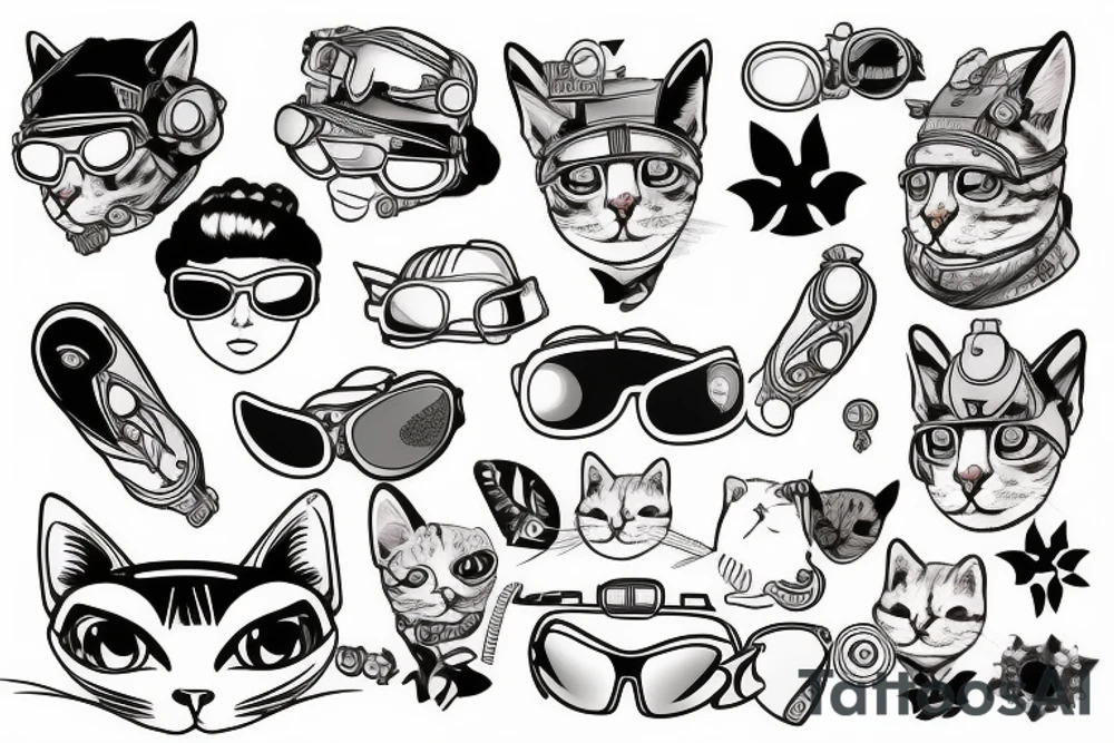 Create realistic aviator cat tattoo idea