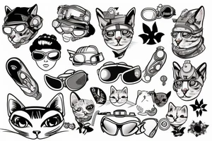 Create realistic aviator cat tattoo idea