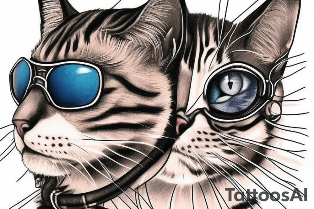Create realistic aviator cat tattoo idea