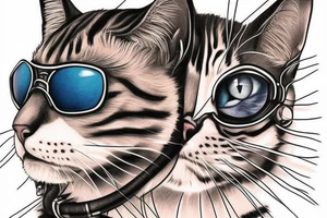 Create realistic aviator cat tattoo idea