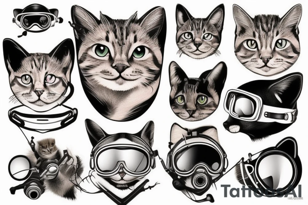 Create realistic aviator cat tattoo idea