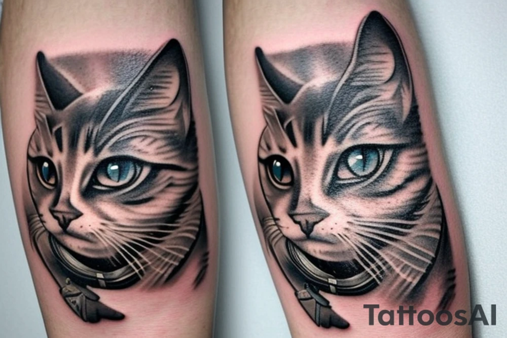 Create realistic aviator cat tattoo idea