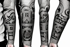 royal flush poker hand  with poker chips in a long sleeve design tattoo idea
