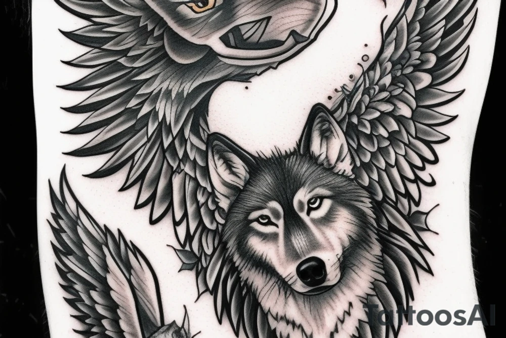 a wolf with wings tattoo idea