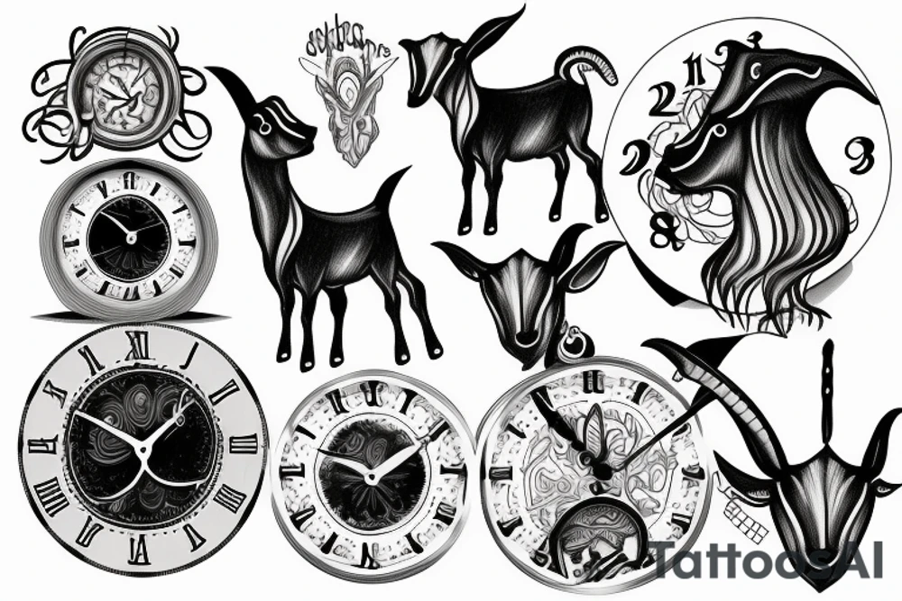 Clock goat tattoo idea
