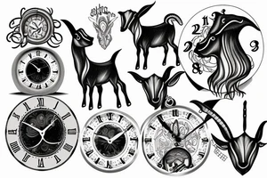 Clock goat tattoo idea