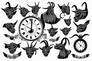Clock goat tattoo idea