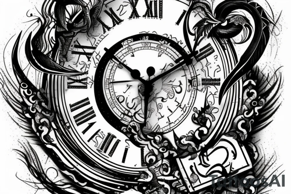 Capricorn and clock behind tattoo idea