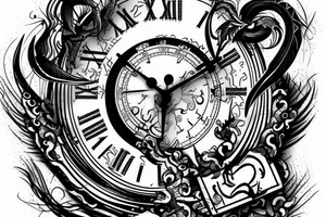Capricorn and clock behind tattoo idea