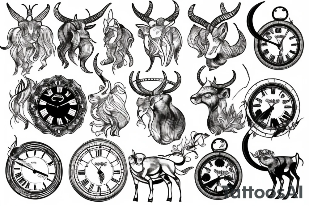 Capricorn and a clock behind tattoo idea