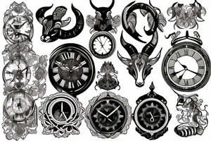 Capricorn and a clock behind tattoo idea