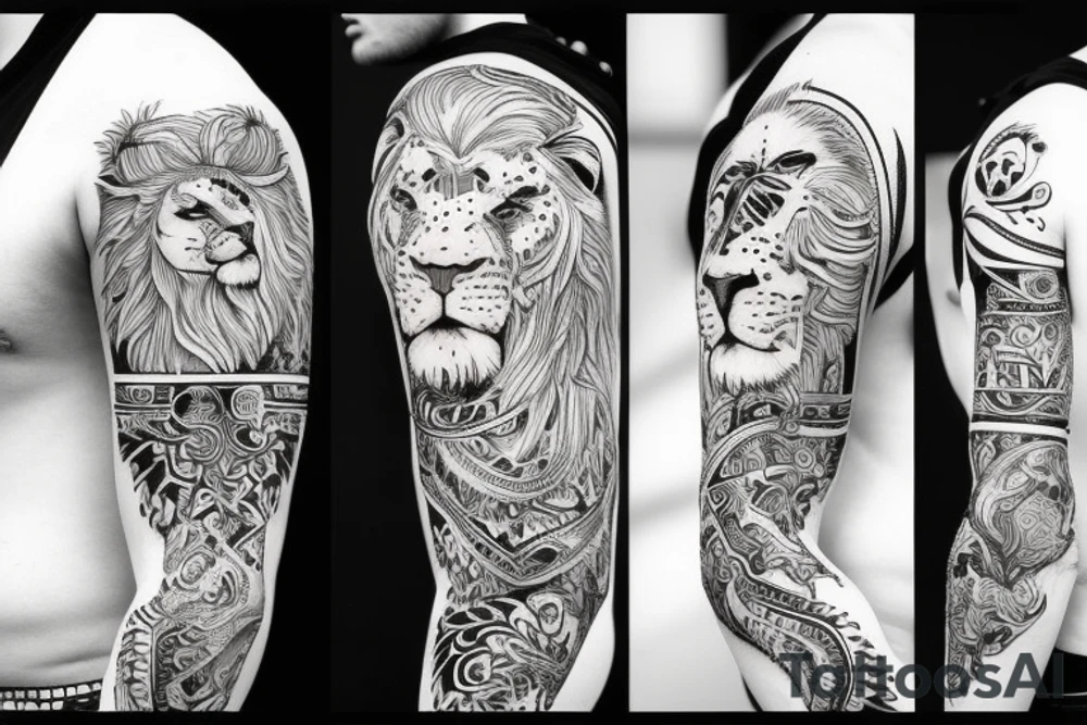 Warrior body with a lion head tattoo idea