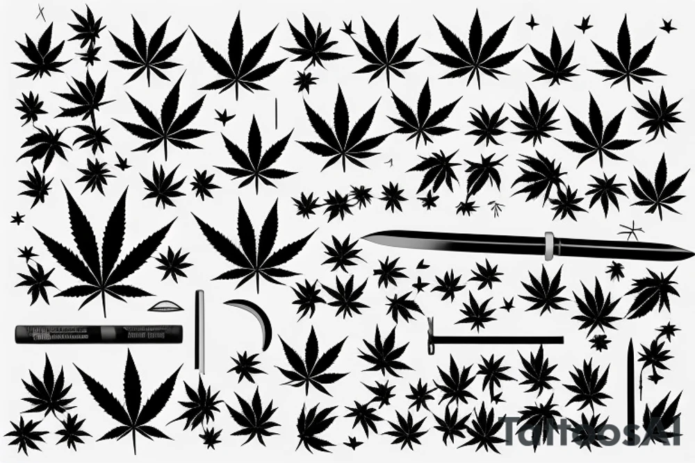 the blade is next to a joint of marijuana tattoo idea