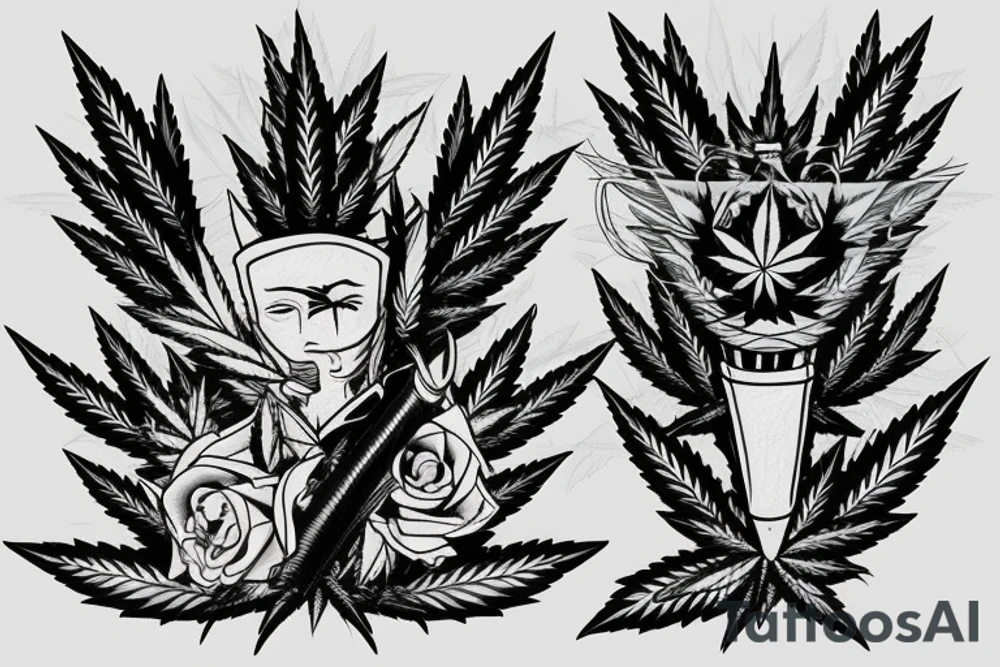 the blade is next to a joint of marijuana tattoo idea