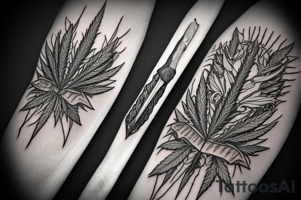 the blade is next to a joint of marijuana tattoo idea