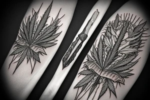 the blade is next to a joint of marijuana tattoo idea