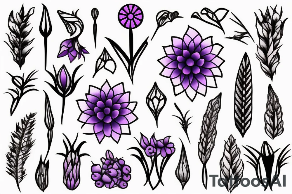 A single violet flower with the stalk tattoo idea