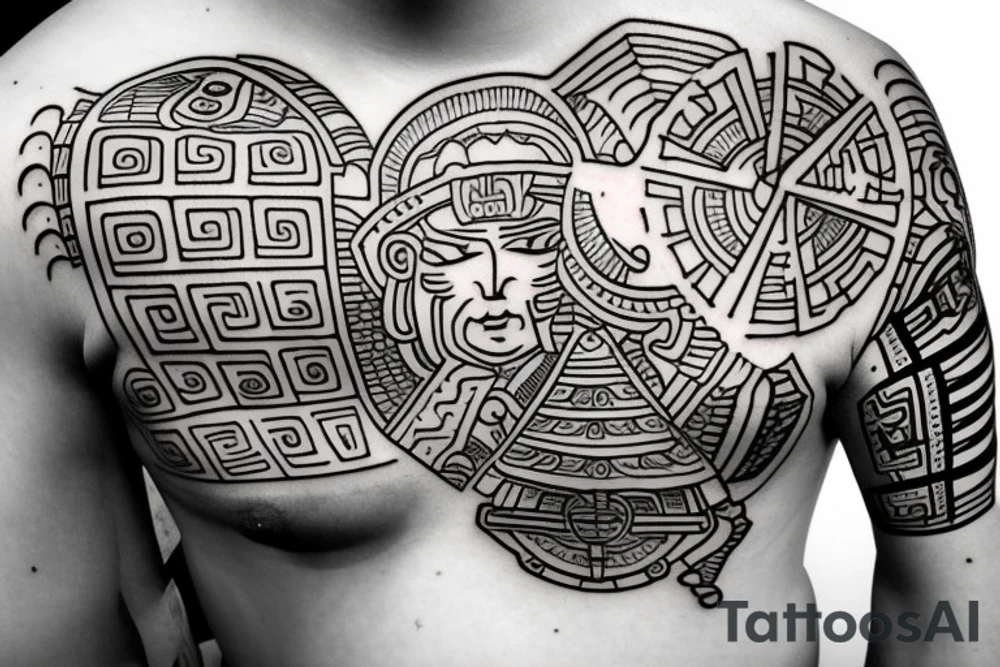 Mayan god with ladders and a mayan calendar tattoo idea