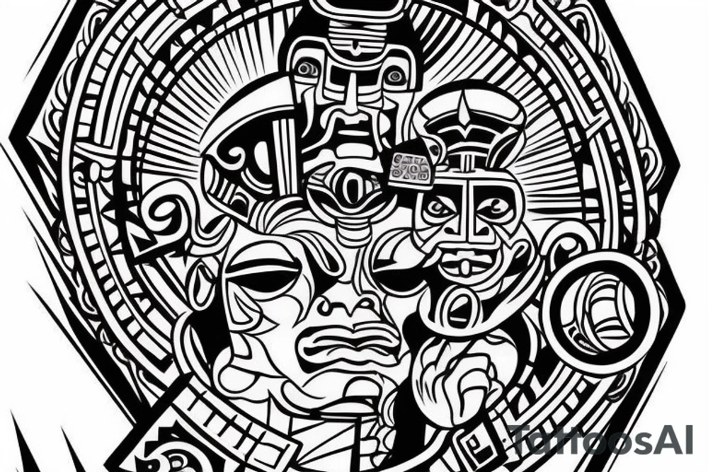 Mayan god with ladders and a mayan calendar tattoo idea