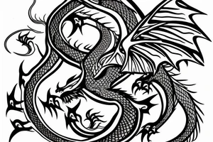 A back tattoo of a dragon that is just the outline with no color. tattoo idea
