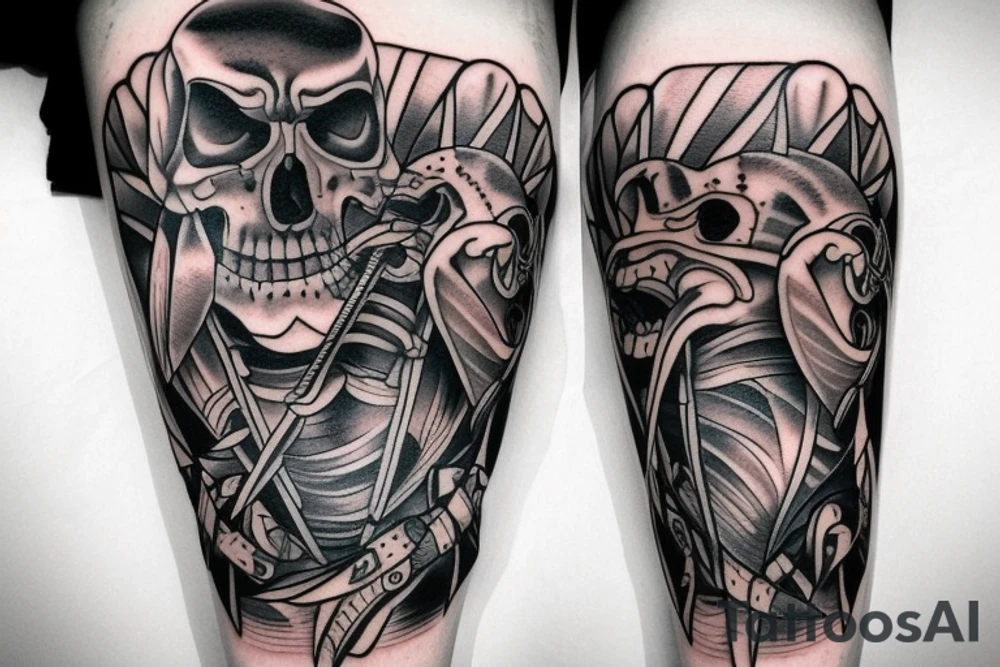 3 swords tattoo on the knee tattoo idea